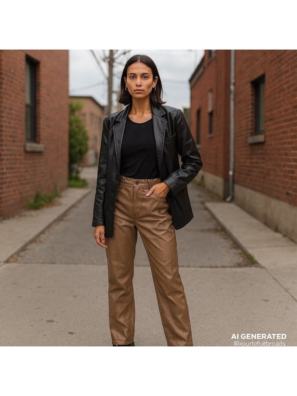Harlow brown Faux Leather Straight Leg Pants XL High Rise Vegan Leather Trousers